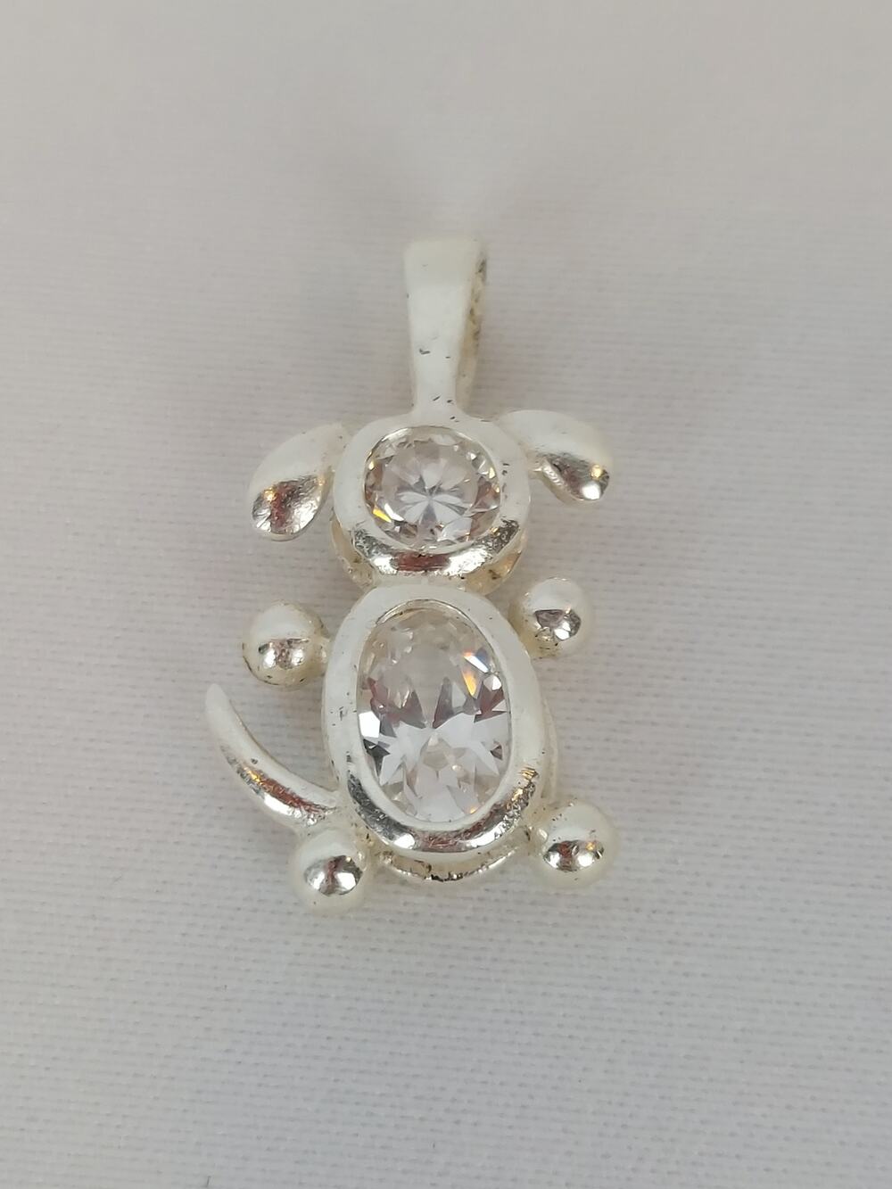 Clear CZ Sterling Silver Figural Fur Baby Puppy Dog Charm Vintage Pet Pendant